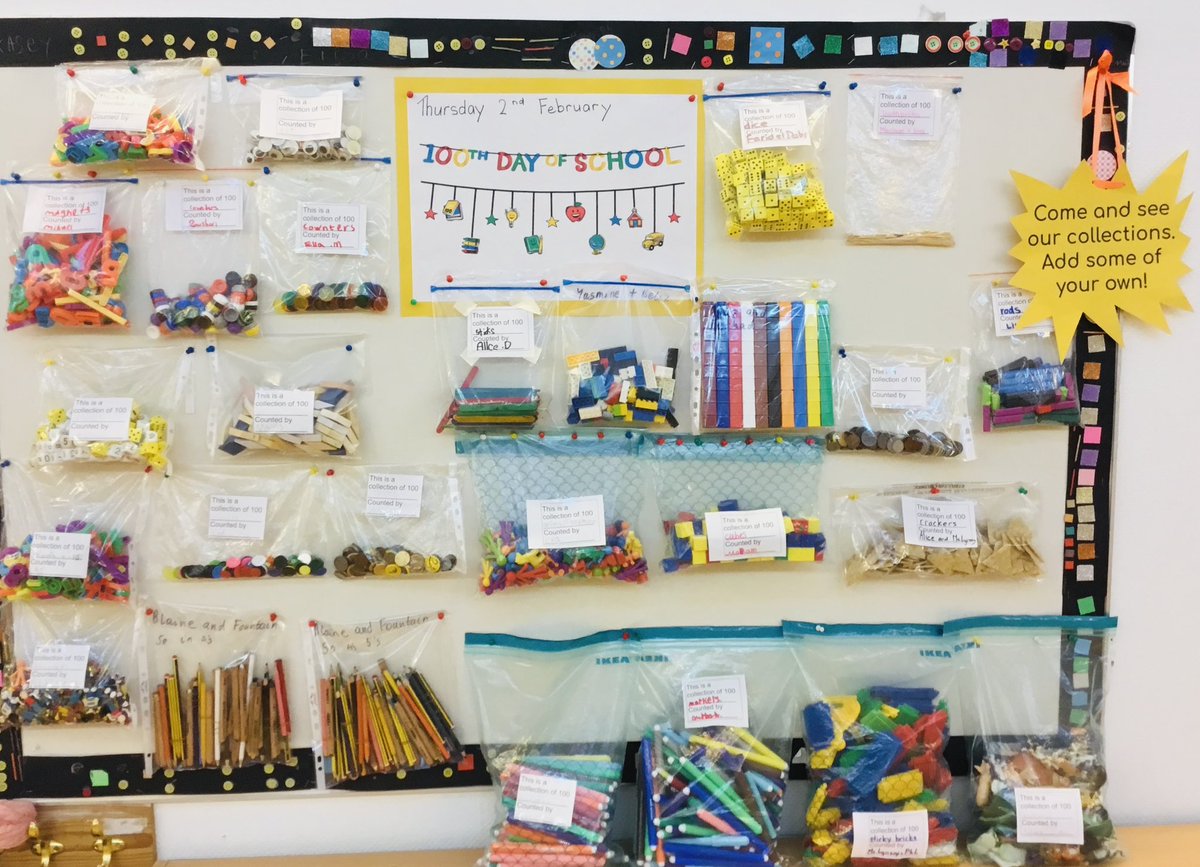 On February 2nd we had our 100th day at school. Some P4 students counted out 100 things for our 100 collection board. It was a lot of fun plus we practiced our counting skills.