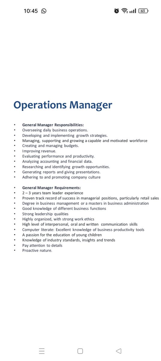 Operations Manager needed to work in a company at Ilupeju, Lagos. Apply kodecconnect@gmail.com #nigerianjobs #Nigerians #nigeria