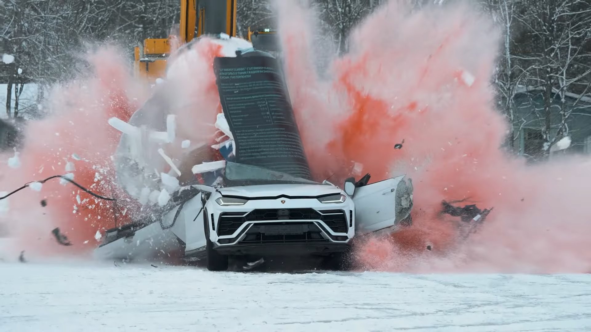 Zero2Turbo on X: Russin r Demolishes Lamborghini Urus With Giant  Energy Drink Crane Drop To create buzz and awareness around his new brand  he decided to develop a 3-ton can of the