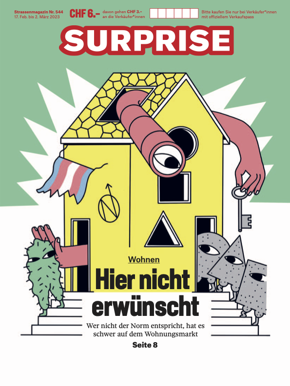 leastuber's tweet photo. Wie werden queere und trans Menschen bei der #Wohnungssuche diskriminiert? Wie viele sind obdachlos? Zahlen gibt es keine, Erfahrungswerte hat Jay, Teil der „wilden Horde von Queers und trans Personen“, die in Basel ein Haus besetzt hat. Jetzt im neuen @surprise. https://t.co/GpVdISaaxb