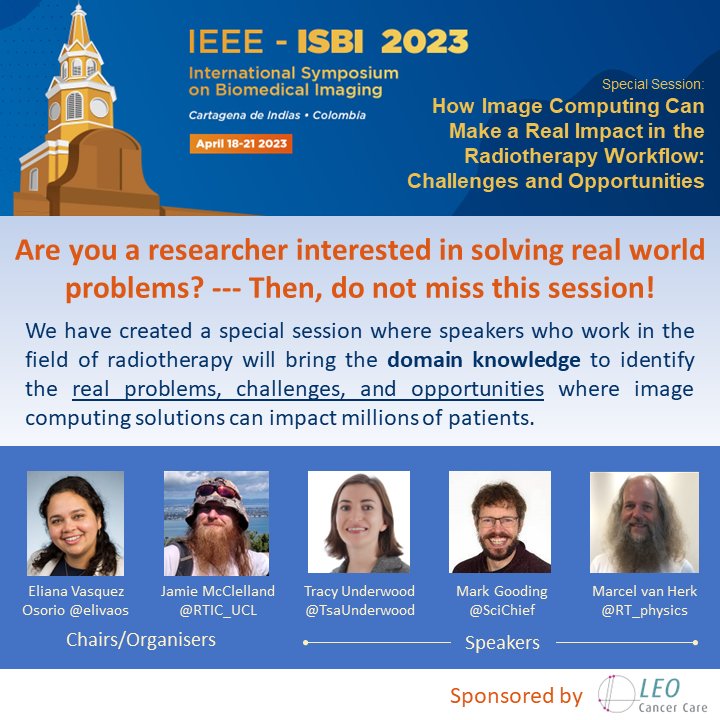 Wondering where to spend your energy in imaging developments to really impact cancer treatment? Come to our special session at #ISBI2023 🇨🇴, and ask our experts all those questions in your mind. <a href="/IeeeIsbi/">IEEE International Symposium on Biomedical Imaging</a> <a href="/RTIC_UCL/">RTIC</a> <a href="/TsaUnderwood/">Tracy Underwood</a> <a href="/SciChief/">Mark Gooding</a> <a href="/RT_physics/">RTphysics Manchester</a> #realworld