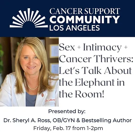 DocMeetings_Oncology (@docmeetingsonco) on Twitter photo Sex + Intimacy + Cancer Thrivers: Let's Talk About the Elephant in the Room!
<a href="/CancerSupportLA/">CSCLA</a> - Cancer Support Community Los Angeles
2/17/23, 1:00 PM UTC -8:00 / -7:00
Sheryl A. Ross
docmeetings.com/events/95f4053… Sex + Intimacy + Cancer Thrivers: Let's Talk About the Elephant in the Room!
<a href="/CancerSupportLA/">CSCLA</a> - Cancer Support Community Los Angeles
2/17/23, 1:00 PM UTC -8:00 / -7:00
Sheryl A. Ross
docmeetings.com/events/95f4053…