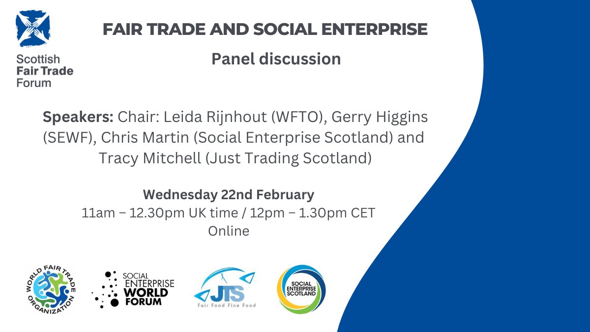 🌎This month marks 10 years of Scotland as a Fair Trade Nation. @FairTradeNation will host a panel discussion on 🗓️22 Feb on how Social Enterprise can work together to tackle global inequalities and create social impact. Register here👉 eventbrite.co.uk/e/panel-discus…