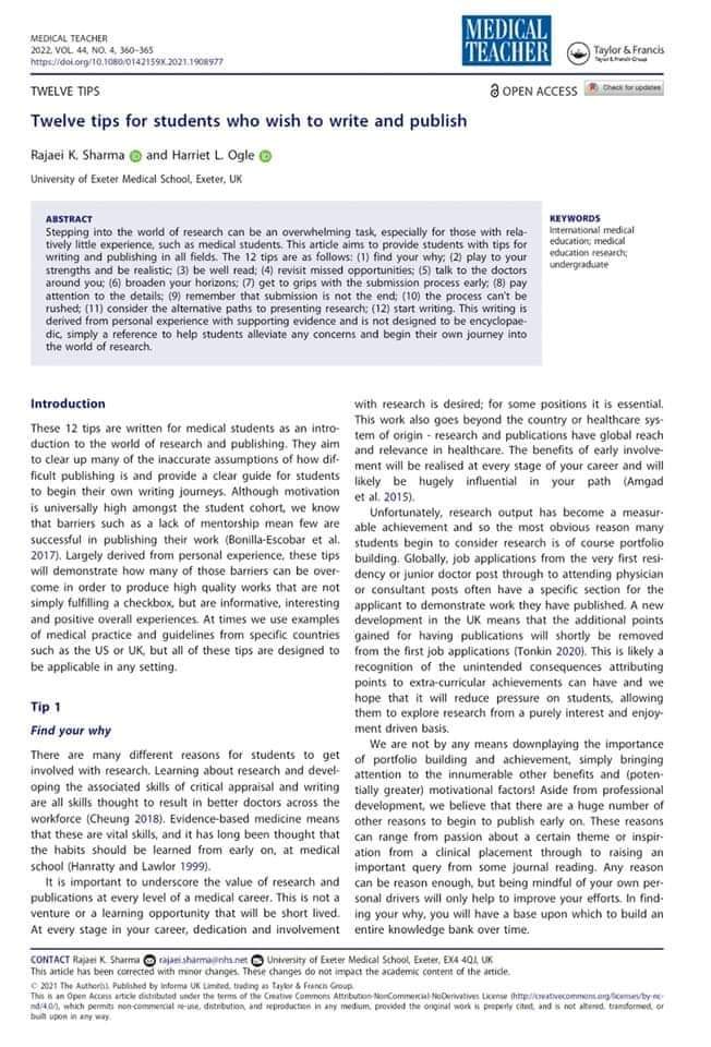 DrasmaJabeen1's tweet photo. 12 tips for students who wish to write and publish. #PhD #research #academia #AcademicTwitter #phdchat #phdlife https://t.co/vCsIK1EJ7v https://t.co/FfKn3LeXDN