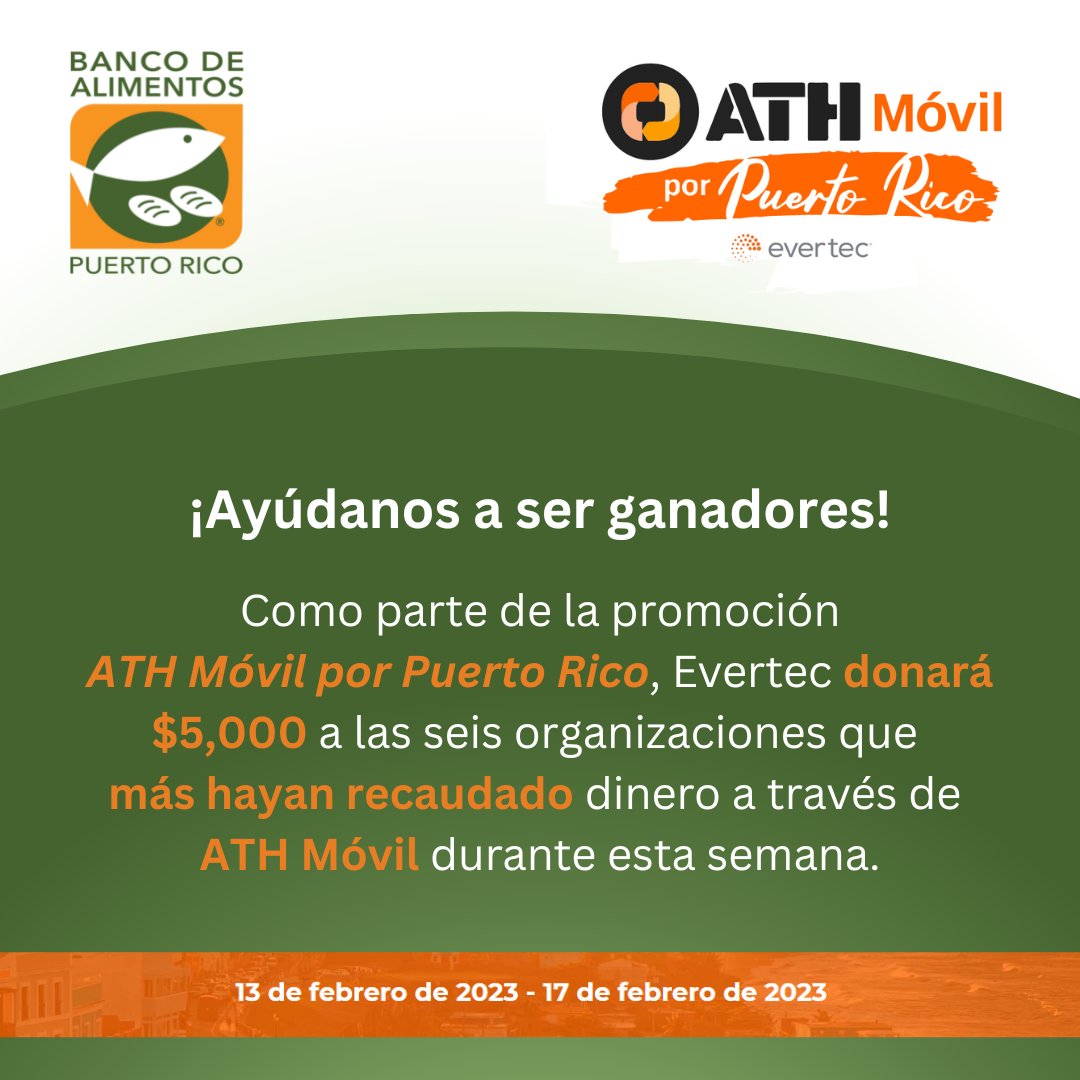 alimentospr's tweet photo. Ayúdanos a ganar $5,000 con la campaña "ATH Móvil por Puerto Rico". ¡Hoy es el último día! https://t.co/QFoHvEDeTC