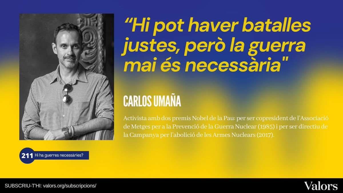 revistavalors's tweet photo. #MONOGRÀFICVALORS #GuerresNecessàries
La periodista @laura_cera entrevista a l'activista, @Car_Uma, expert en armes nuclears i guanyador –com a membre de les organitzacions guardonades– de dos Premis Nobel de la Pau.
#Valors211: https://t.co/BI369sw6Wz https://t.co/40qKIXl8dY