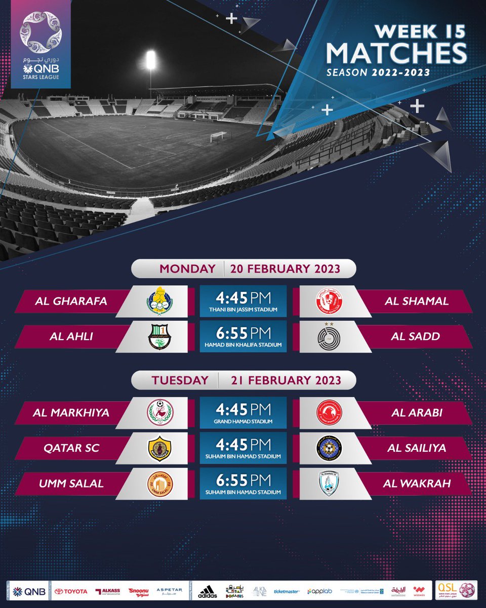 Qatar Stars League on Twitter "🗓 Week 15 fixtures of QNBstarsLeague 🎟