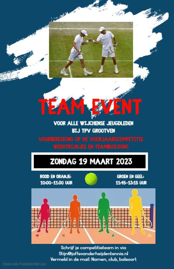 TPV_Grootven's tweet photo. De jeugdactiviteit voor alle Wijchense jeugdleden is bedoeld als voorbereiding op de voorjaarscompetitie en teambuilding. 🎾💪🏻

Tijdens “Team Event” kun je kennismaken met de competitie/wedstrijdvorm, (nieuwe) balsoort, of je kunt wedstrijdritme opdoen. 

Tot 12 maart 😃 https://t.co/nOgBnOlSbH