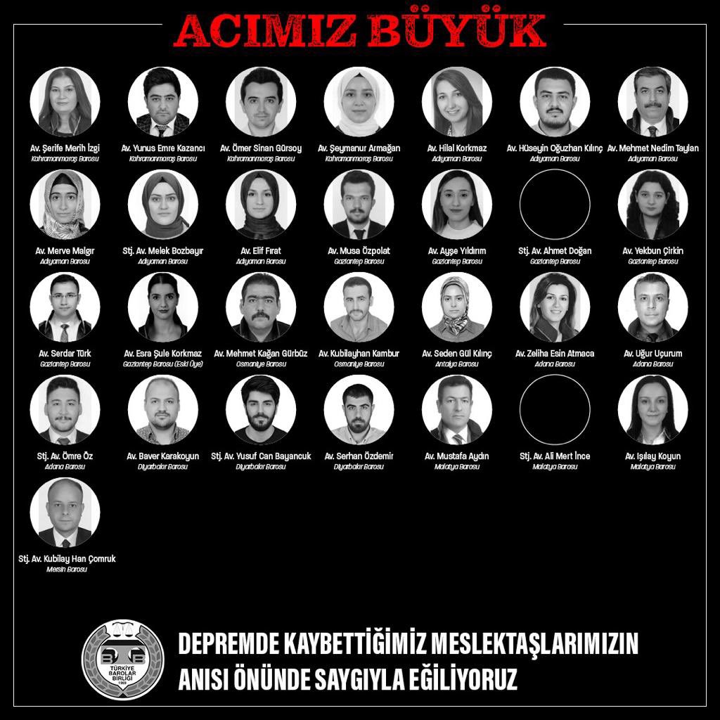 ACIMIZ BÜYÜK… 
Depremde Kaybettiğimiz Meslektaşlarımızın Anısı Önünde Saygıyla Eğiliyoruz…