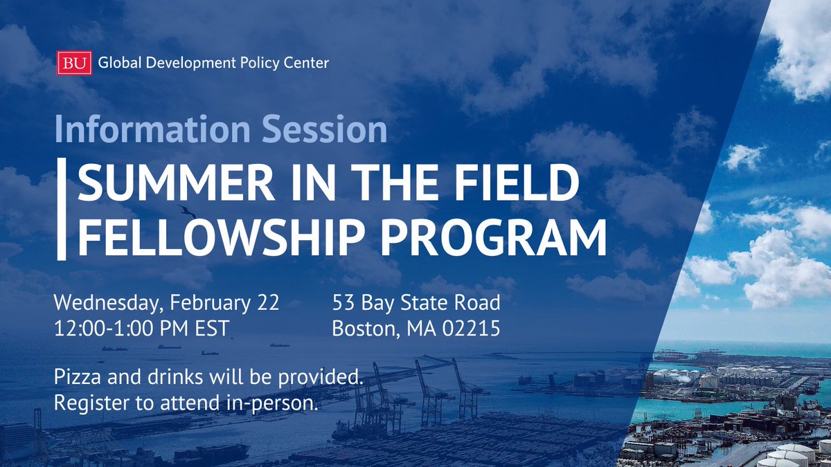 How can @BU_Tweets graduate students make the most of their summer? 

Join us on Wed., Feb. 22 for an information session on the Summer in the Field Fellowship Program, which provides stipends of $6,000-$8,000 to fund unpaid internships + research: https://t.co/1yHZtY2WRl https://t.co/KX2OOjPPMj