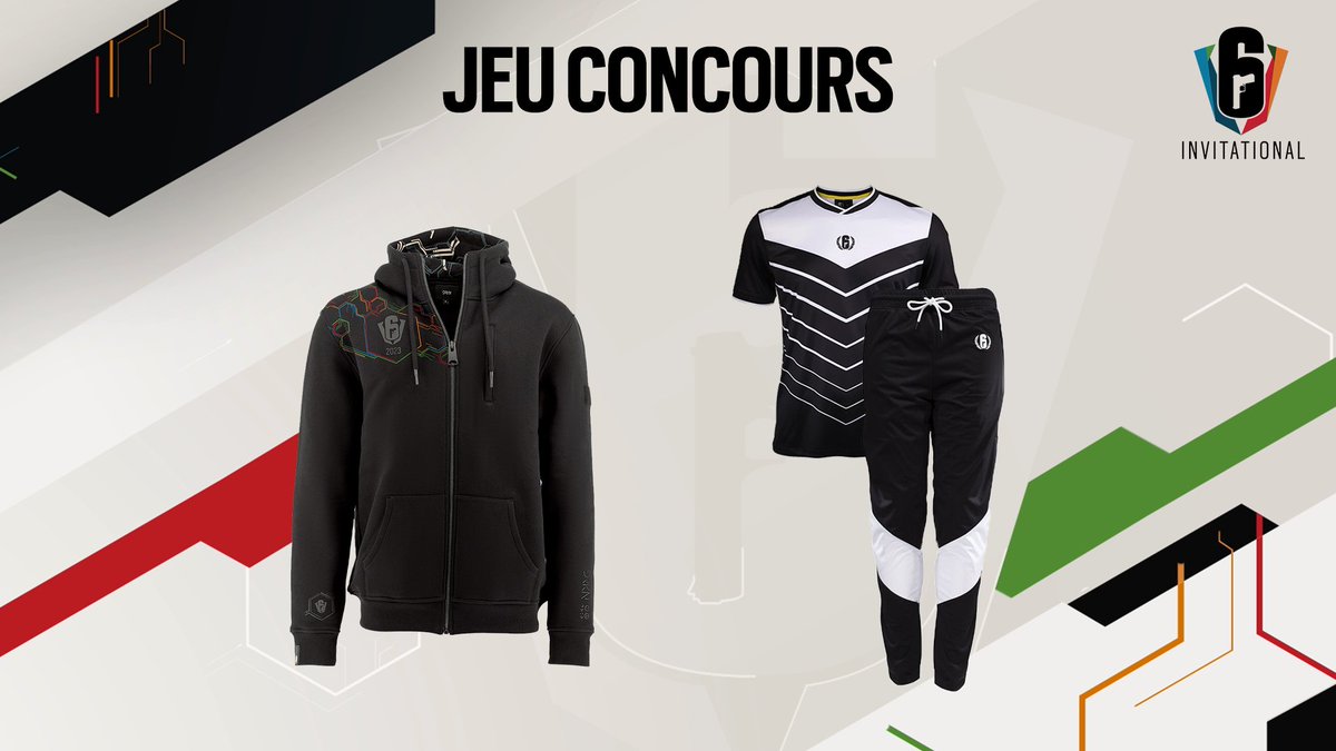 Pour les finales du Six Invitational 2023, on vous fait gagner 3 beaux lots Rainbow Six Siege ! 🤩

1 lot = 1 hoodie SI, 1 maillot (taille L), 1 pantalon (taille M ou L) 🎁

✅ Abonne-toi à notre compte <a href="/R6esports_FR/">Rainbow Six Esports FR 🇫🇷🥖</a> 
✍ Écris #SixInvitational en commentaire 

T.A.S le 24/02
