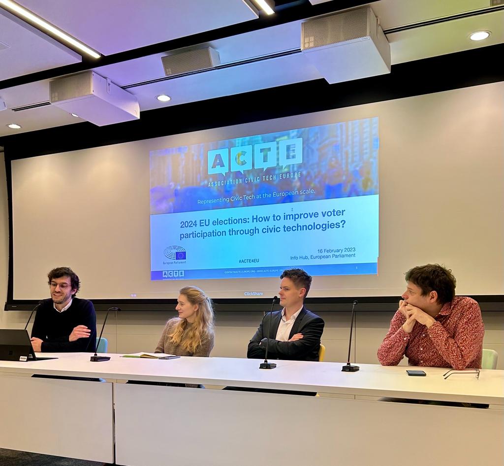 🇪🇺<a href="/AssoCivicTechEU/">ACTE - Association Civic Tech Europe</a> thanks its partners and the <a href="/Europarl_EN/">European Parliament</a> for joining its expert dialogue on the 2024 #EU #elections📣💯Great discussion on #civictech and solutions available to improve voter participation! A lot can be done and we are ready to tackle the remaining challenges!