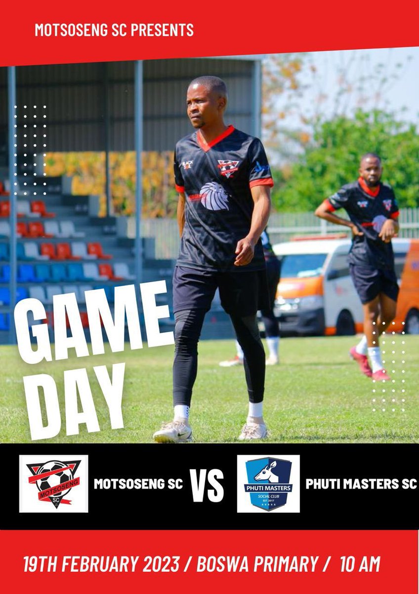 Motsoseng_SC's tweet photo. Match Day ⚽️ 
Back on the home ground again this weekend to take on PHUTI Masters Social CLUB, we hope to get back to our winning ways 👊🏽 #MotsoengSundays #NewHeights #ZikhaleTours #DapperStillWater #TRC912 #AriesBasedSolutions #LeoGroupOfCompanies https://t.co/7muVgejDvt
