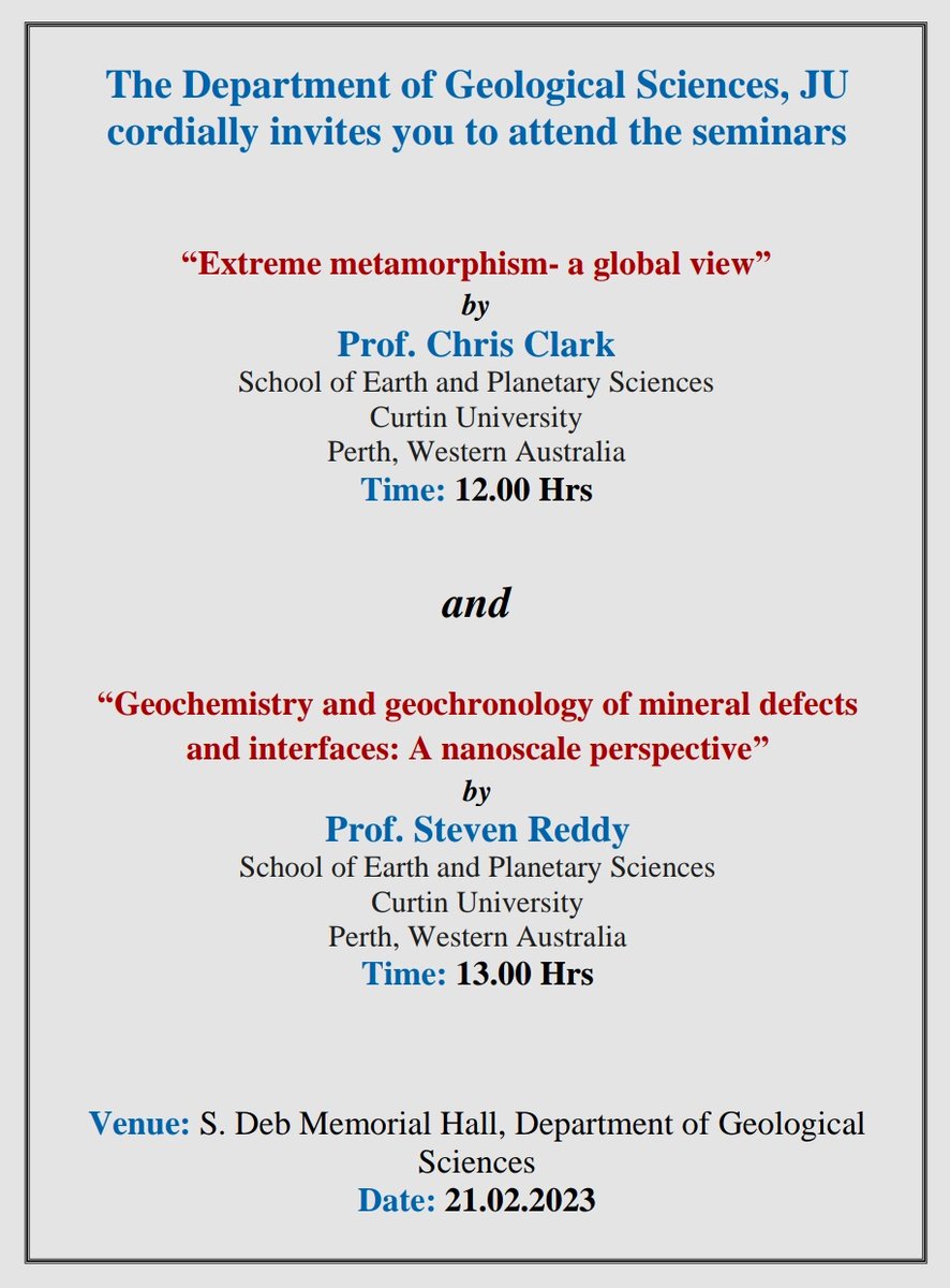 It will be a great opportunity to hear from <a href="/chrisfpclark/">Chris Clark</a> and @stevereddy at the Department of Geological Sciences, Jadavpur University, Kolkata, India.