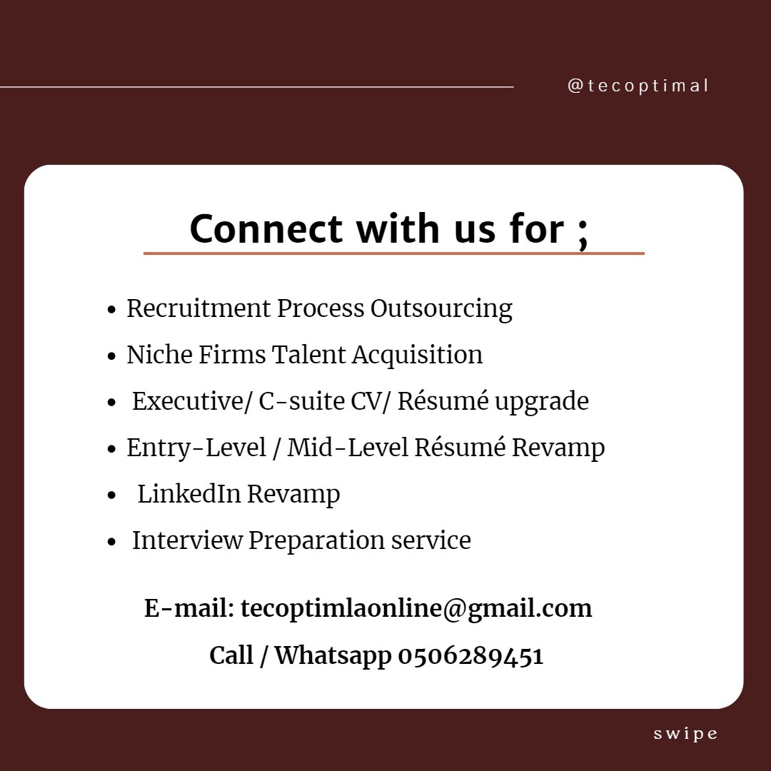 tecoptimal's tweet photo. The intent is to focus on yourself and establish alignment between your skillset and what they company is looking for.
◇ Subscribe to any of our services today and secure your warm-way ticket to excellence and results.
#tecoptimal #explore #recruitment #resumerevamp #cv https://t.co/j5R4RZ2H87