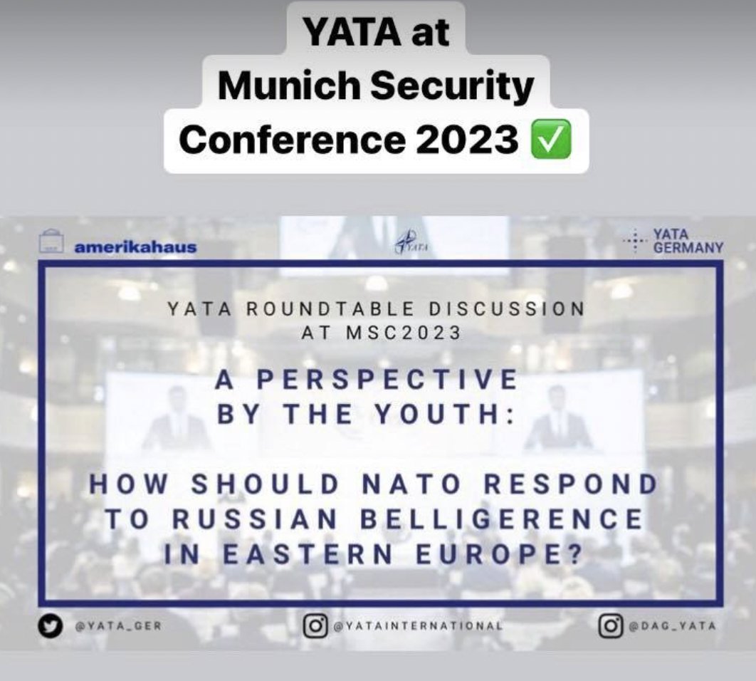 YATAInt's tweet photo. @YATAInt &amp; @yata_ger are visible during @MunSecConf together with our Executive Board representatives
@atlantikkonseyi @yata_ger @EstonianATA @cpaajpa 
@ATA_Brussels @YataAustria @IsraelYata @YATAItaly @Lithuanian_ATA @LATO_LV @JongeAtlantici @yatacanada @YATA_US @YATA_Bulgaria https://t.co/tkOFIlMwuD