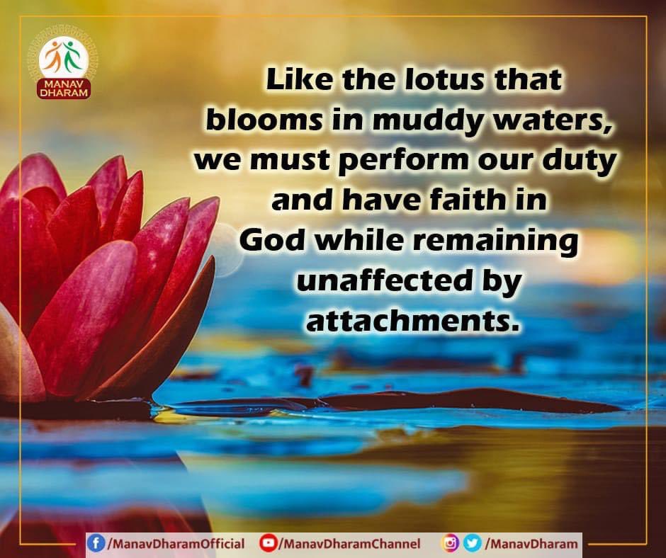 ManavDharam's tweet photo. Like the lotus that blooms in muddy waters, we must perform our duty and have faith in God while remaining unaffected by attachments.
#FridayMotivation 
#Spirituality 
#SpiritualInsights #SpiritualAwakening #ManavDharam #ManavUtthanSewaSamiti https://t.co/NcxJMCSpHV