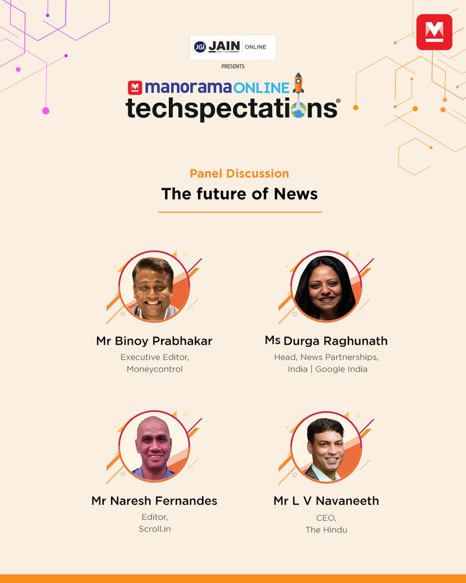 manoramaonline's tweet image. ടെക്സ്പെക്ടേഷന്‍സ് 2023 ൽ ‘വാർത്തയുടെ ഭാവി’ എന്ന വിഷയത്തിൽ പാനൽ ചർച്ചയ്ക്കു തുടക്കം

#Techspectations2023 #digitalsummit #ManoramaOnline  #BinoyPrabhakar #DurgaRaghunath #NareshFernandes #LVNavaneeth