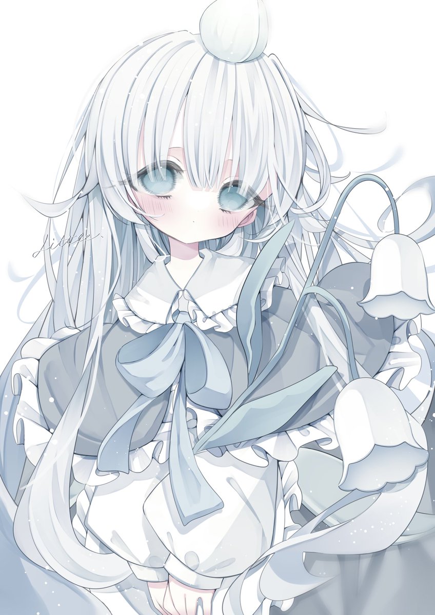 1girl solo long hair white hair blush looking at viewer blue eyes  illustration images