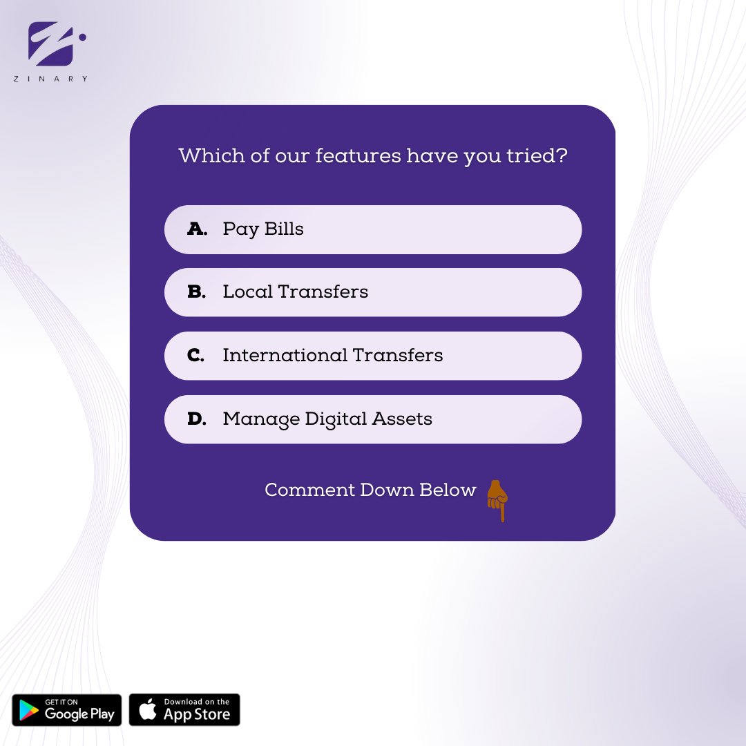 What feature have you used on Zinary?🧐 

#zinaryapp
#paymentapp
#buildwithus
#fintechapp
#fintechappfeatures
#zinary