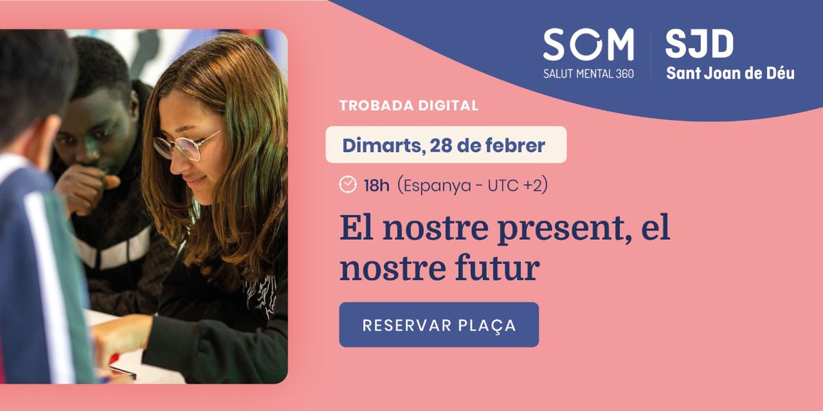 🗣️#Joves, què us preocupa? Què necessiteu per sentir-vos millor? Nou #webinar de <a href="/SaludMentalSJD/">SOM Salud Mental 360 SJD</a>, on un grup de #joves ens compartiran les seves inquietuds i com afecten el seu benestar emocional.

🗓️Dimarts, 28 febrer
🕧18h

👉Inscriu-te! bit.ly/3IsR02X - #JoHoCanvioTot