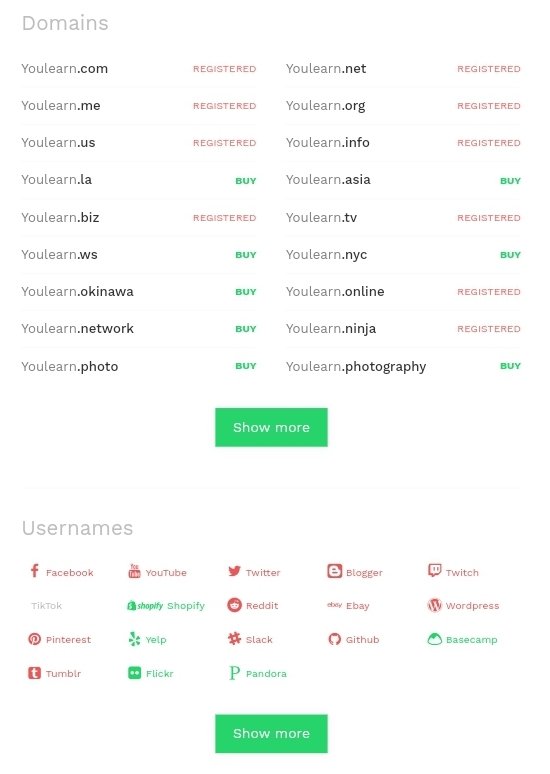 Vous connaissez namechk.com ? C'est pour moi un outil indispensable à regarder avant d'acheter un nouveau nom de domaine !

Il regroupe sur une même page toutes les infos pour savoir si votre ndd est deja pris et si côté réseau sociaux ce nom est disponible ou nom 🤯