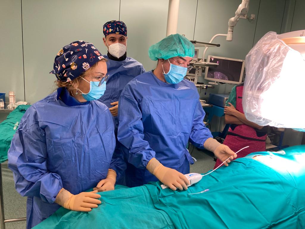 CARDIVAGROUP's tweet photo. La Dra. @AngelesCanos, jefa de la Unidad de Dolor del @HospitalLaFe, ha recibido una formación del Dr. @DrAbejon, jefe de la Unidad de Dolor de @QS_Madrid, sobre el sistema de navegación epidural con catéter dirigible y balón en el extremo distal para tratar estenosis foraminal https://t.co/UnWhpz5Hvh
