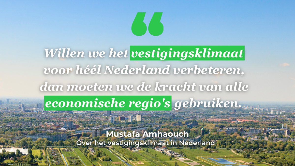 Kamerlid <a href="/MustafaAmhaouch/">Mustafa Amhaouch</a> pleit in het debat over het vestigingsklimaat voor een regionaal vestigingsfonds. Door de ruimte in de regio te benutten is het aantrekkelijk voor bedrijven om zich door te ontwikkelen en te vestigen. Zo blijft er werkgelegenheid #VoorHeelNederland.