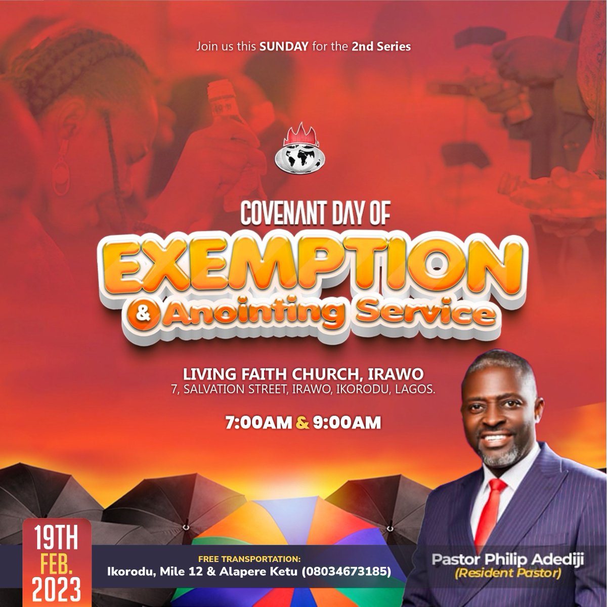 LFC_Irawo's tweet photo. It's time to discover your rights of Exemption and keep the devil at bay. An end has come to any satanic siege in your life. Join us next Sunday!
.
#lfcirawo #SundayService #CovenantDayOfExemption #SpecialAnointingService #JoinUsNextSunday https://t.co/X6rsqyvHa1