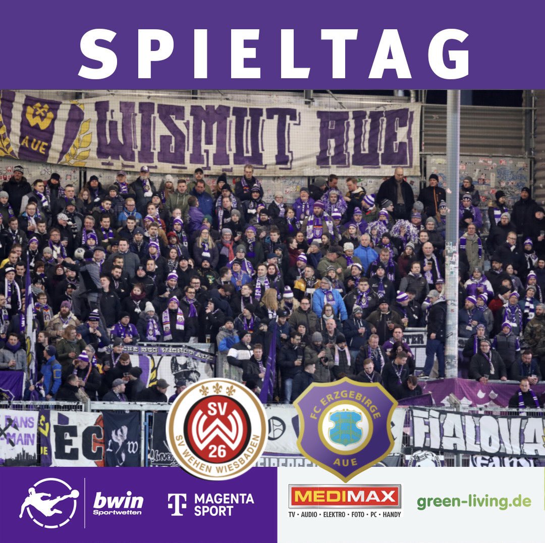 FC Erzgebirge Aue (@fcerzgebirgeaue) on Twitter photo Spieltag!💜⚒️
Ab 19.00 Uhr sind die #Veilchen gegen den <a href="/SVWW_official/">SV Wehen Wiesbaden</a> im Einsatz.
Allen Auswärtsfahrern eine gute und sichere Anreise nach Wiesbaden!💜⚒️
Für Kurzentschlossene sind der OnlineShop und die Tageskasse bis zum Anpfiff geöffnet.
#SVWWAUE #AUE #Kumpelverein Spieltag!💜⚒️
Ab 19.00 Uhr sind die #Veilchen gegen den <a href="/SVWW_official/">SV Wehen Wiesbaden</a> im Einsatz.
Allen Auswärtsfahrern eine gute und sichere Anreise nach Wiesbaden!💜⚒️
Für Kurzentschlossene sind der OnlineShop und die Tageskasse bis zum Anpfiff geöffnet.
#SVWWAUE #AUE #Kumpelverein