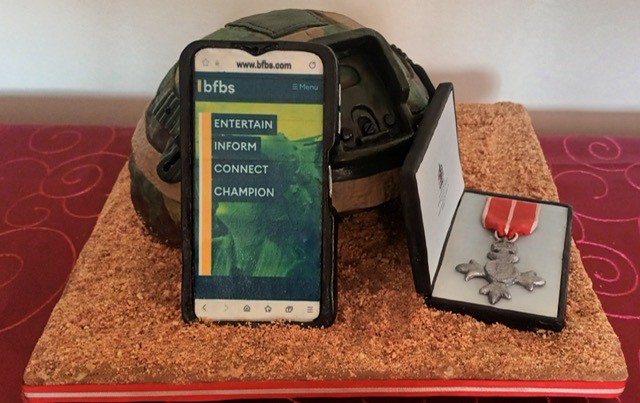 ThisIsBFBS's tweet photo. Look at the cake BFBS Trustee Howard Perlin had made to celebrate being presented with his MBE by King Charles! The Queen Consort is BFBS’s Patron. 

Read more here 👉 https://t.co/YyP3Nih067 https://t.co/8U6XQ5rbia