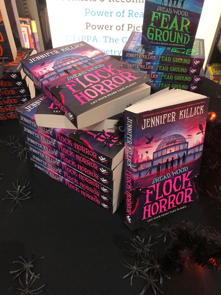 JennySarahJones's tweet photo. About to start reading #FlockHorror the latest in the #Dreadwood series by @JenniferKillick Queen of MG horror. I actually screamed when I read #FearGround so this should be an interesting coach journey back to Bristol! @FarshoreBooks https://t.co/45G5IIHXy1