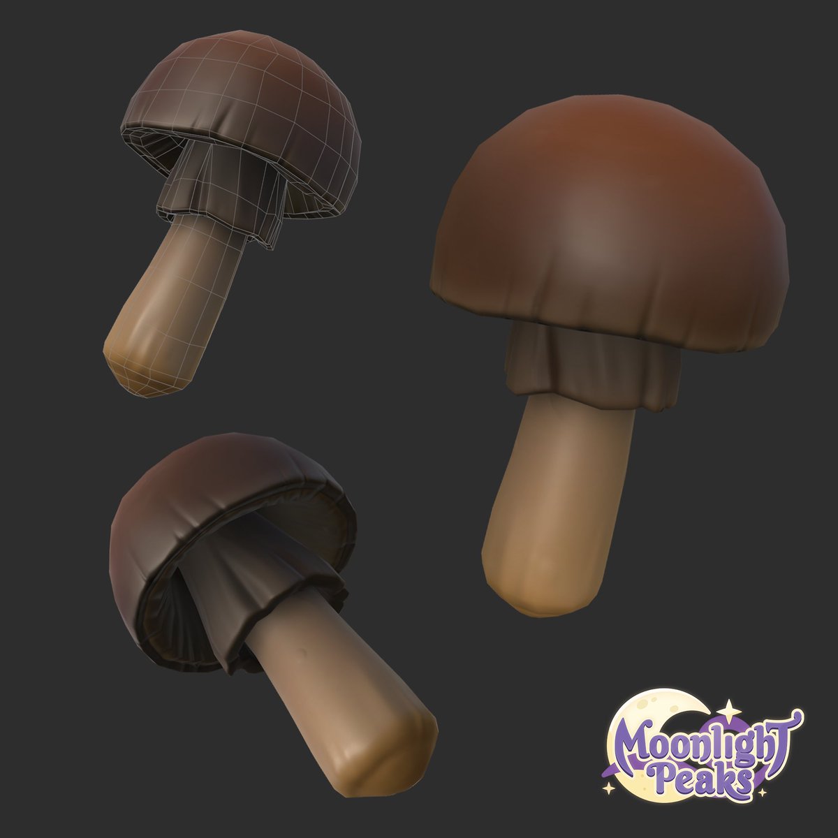 Some forageable mushrooms by our 3D Artist Tobias! 🍄 
Which other forageables would you like to see in Moonlight Peaks? 🌙

#indiedev #gamedev #cosygaming