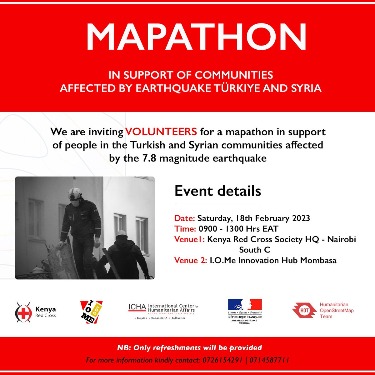 Are you a skilled mapper in Kenya? This Saturday, the <a href="/KenyaRedCross/">Kenya Red Cross</a> will host mapathons in Nairobi &amp; Mombasa to support the mapping response in Türkiye &amp; Syria 
Register to attend here:
forms.gle/js5VvuHSYHr3Dw…