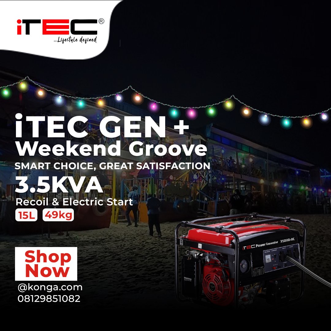 ZinoxTechNG's tweet photo. Weekends are never complete without the ITEC's sophisticated machines. 

Make the right choice, get the ITEC generator and enjoy good a life.
-------
 
Available at @konga.com and our partners nationwide.
.
.
.
#tgif #weekend #itec #tech #groove #itecgenerator #friday #zinoxcares https://t.co/l42pUCvldV