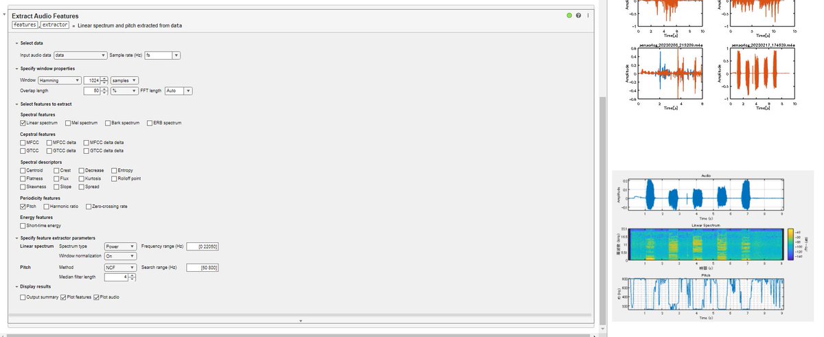 mikio_cse's tweet photo. サクッと音声特徴量を確認したいときはLive Editorのタスク機能にある"Extract Audio Features"が便利。音声データ読み込んでポチポチすればスペクトログラム、ケプストラム、ピッチなど見れるのです。

#MATLAB #AudioToolbox https://t.co/Y2nV7MCTRg