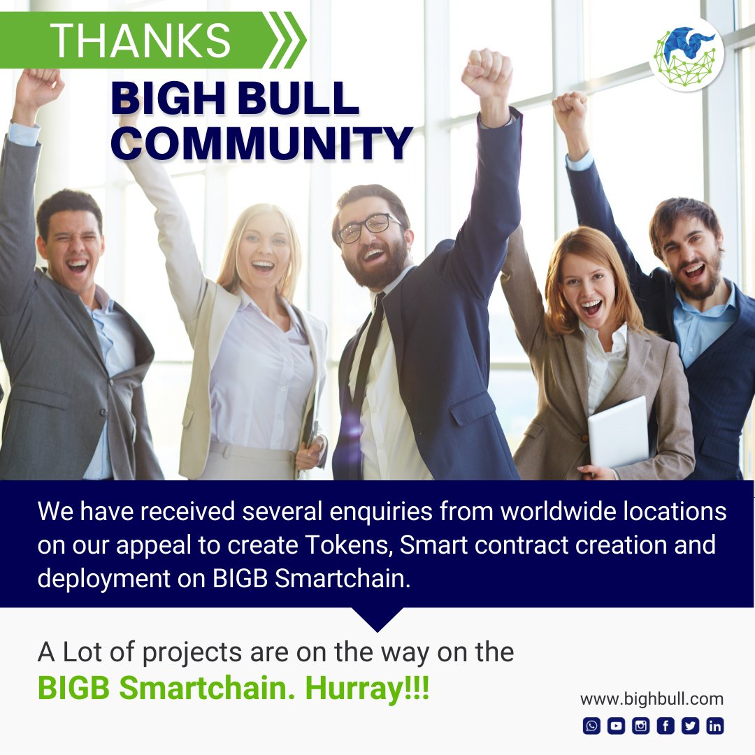 BIGHBULL1's tweet photo. Thanks, Bigh Bull community,
We have received several enquiries from worldwide locations on our appeal to create Tokens, Smart contract creation and deployment on BIGB Smartchain.

A Lot of projects are on the way on the BIGB Smartchain. Hurray!!!

#blockchain #BlockchainProjects https://t.co/ywp4cH6BVx
