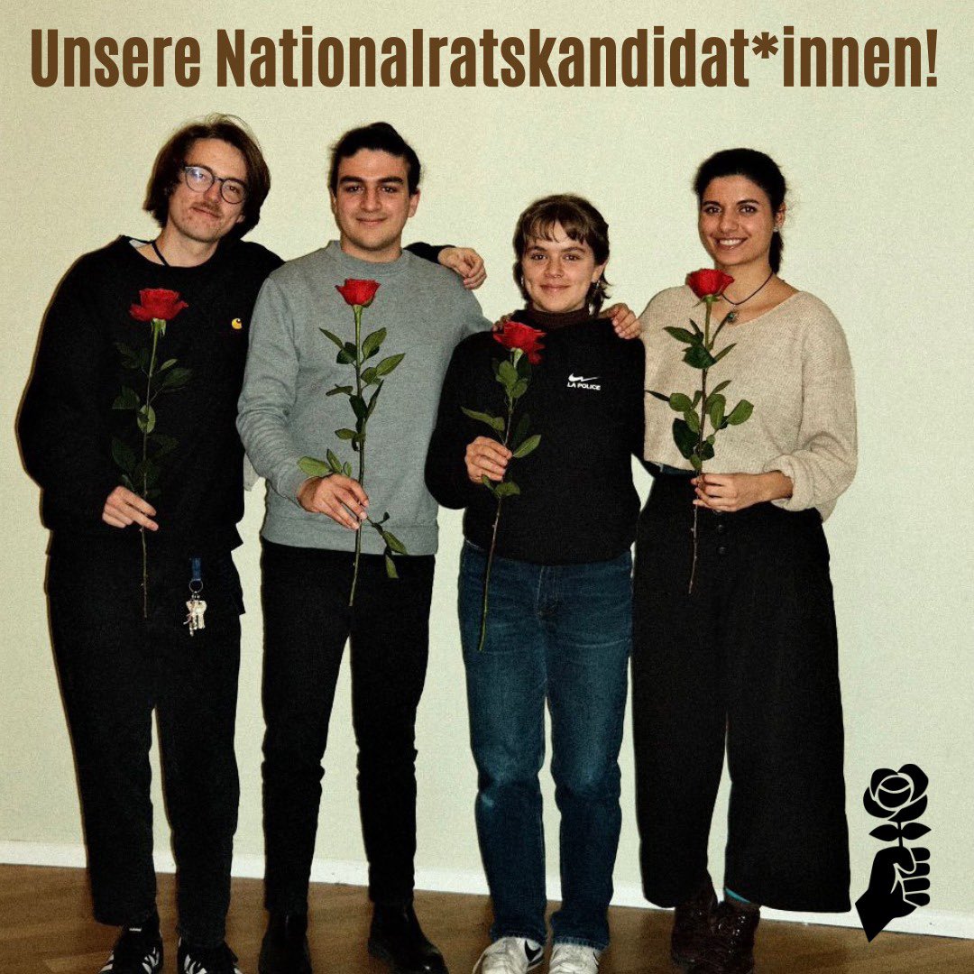 Mit diesen 4 steigen wir ins Wahlrennen. 

Wir stehen für eine Wirtschaft der 99%, für sozialen Klimaschutz, für eine offene Migrationspolitik und für queerfeministischen Fortschritt!

#wahlen23 #WeAreThe99