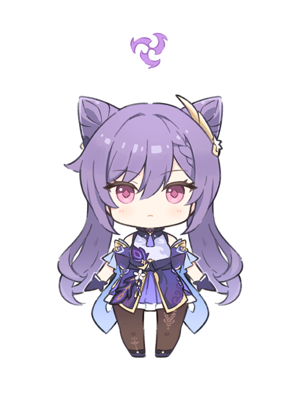 keqing (genshin impact) 1girl solo chibi purple hair hair bun pantyhose twintails  illustration images