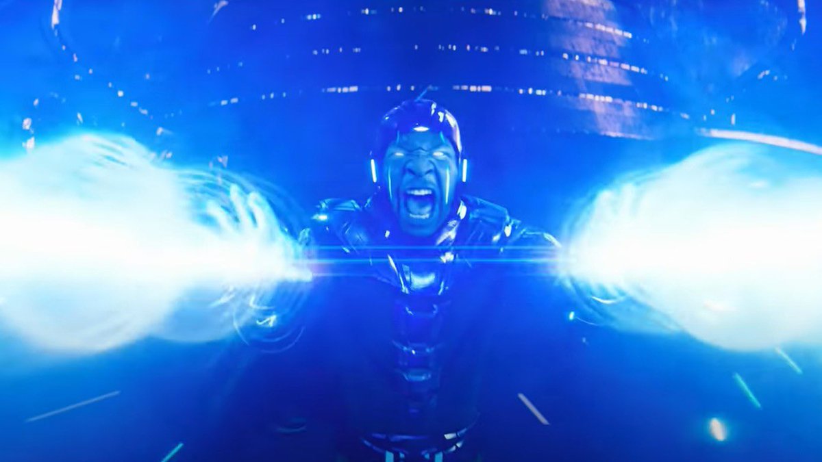 blurayangel's tweet photo. Jonathan Majors steals the show in #AntManAndTheWaspQuantumania. BRO IS KANG THE CONQUEROR! There’s power in every word he says. The idea of him winning is chilling. The next Avengers level threat is here and he can reach the heights of Thanos, maybe even surpass him. https://t.co/A8UdzaN0vT