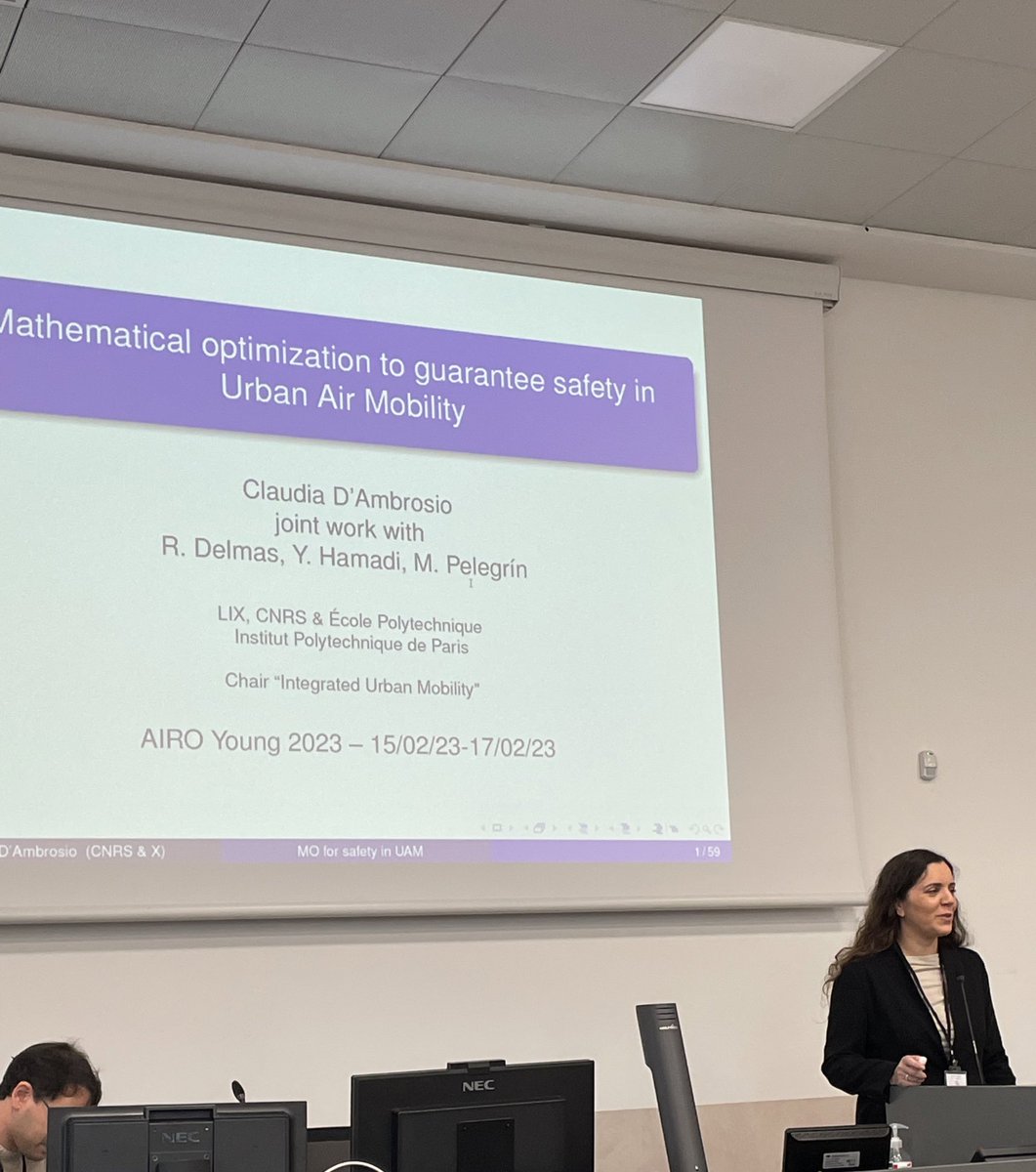 CerulliMartina's tweet photo. Plenary by @ClaDAmbrosio at #aye2023 on optimization in Urban Air Mobility ✈️ https://t.co/kvG9VLwAVz