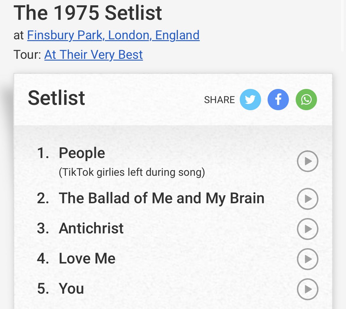Iris // ⎕ 🪩 on Twitter "Early prediction of The 1975 setlist at