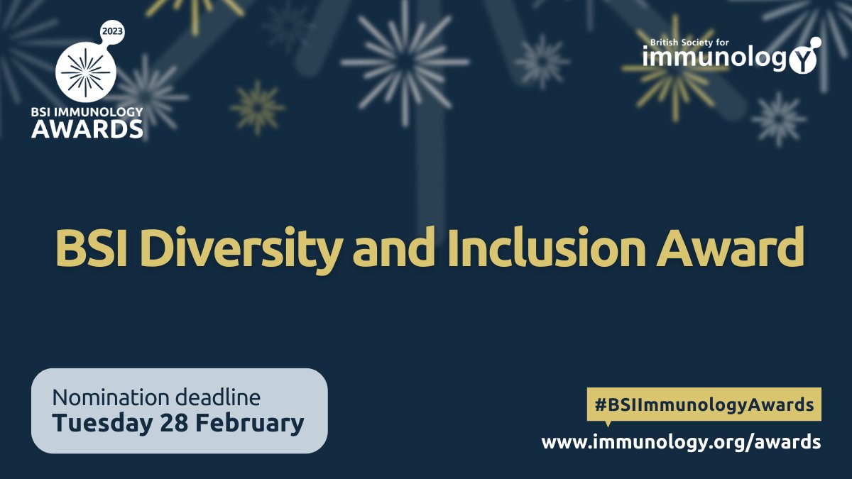 britsocimm's tweet photo. Do you know a BSI member who has carried out exceptional work to promote EDI?

This award will recognise work to either:
🔹 improve EDI within #immunology research
🔹 promote EDI principles within the community

Find out more ➡️https://t.co/pbF2NLY6ap
#EDIinSTEM #DiversityInSTEM https://t.co/fBUhMu4k8Y