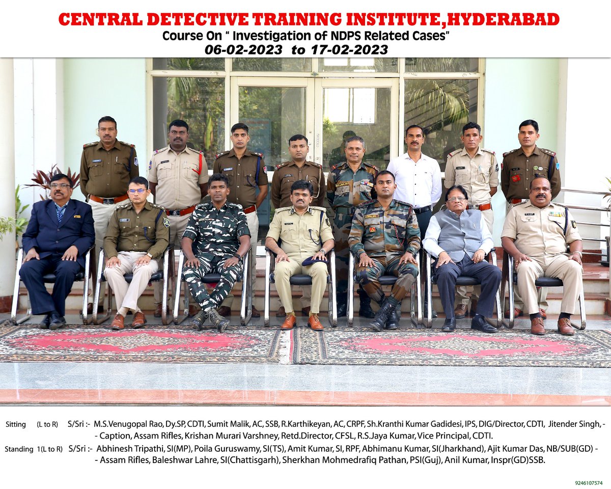 Conducted Course on "Investigation of NDPS Cases" at CDTI, Hyderabad from 06-02-2023 to 17-02-2023.  11 Police Officers from various States/UTs/CPMFs have attended.