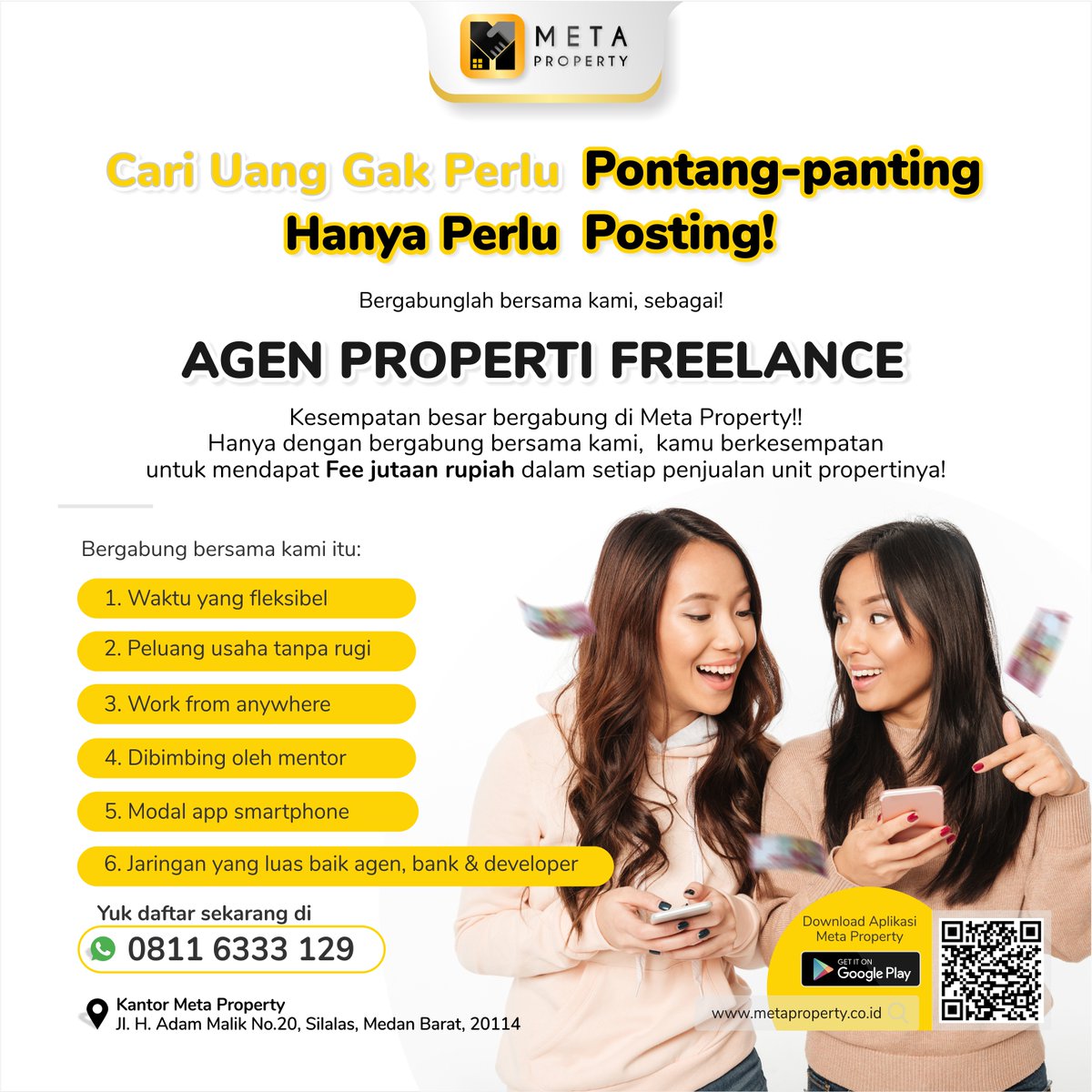 Metaproperty_1's tweet photo. alau Kamu join jadi agen properti freelance di Meta Property dijamin pasti tidak akan mengalami yang namanya pontang-panting secara finansial karena 𝗞𝗮𝗺𝘂 𝗵𝗮𝗻𝘆𝗮 𝗽𝗲𝗿𝗹𝘂 𝗽𝗼𝘀𝘁𝗶𝗻𝗴!
#bisnispropertymedan #bisnismedan #jadiagenproperti #bisnismasakini #cuanlebihcepat https://t.co/uMwaV9guUB