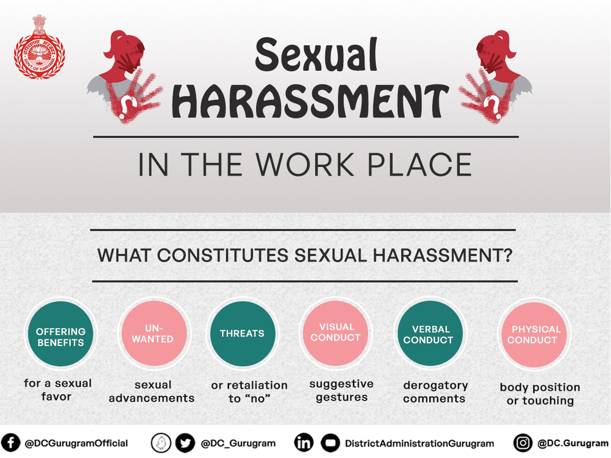 Sexual harassment in the workplace should never be tolerated. It should be reported immediately!

Are you or any women you know facing the kind of Problems described below at your workplace? You can reach out to the POSH email ID- posh-grg.rev@hry.gov.in