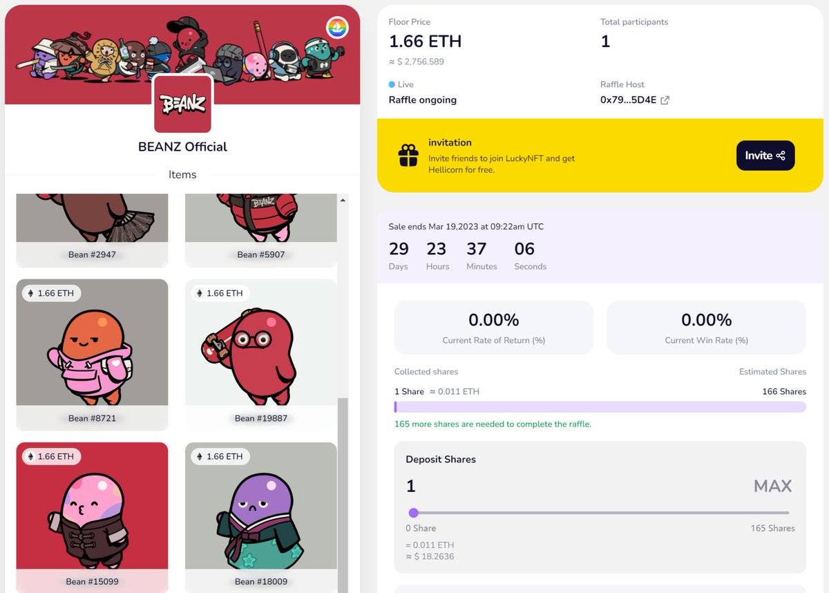 LuckyNFT_VIP's tweet image. 🫘 Are you looking for a chance to win a cute #BEANZ? Someone is launching a #Luckyraffle with only 0.11ETH cost as the grand prize!

Take the red bean to join the Garden, Only on #LuckyNFT:  luckynft.vip/detail/2864283…

🍀Good luck!
#LuckyNFT #NFTGiveaway