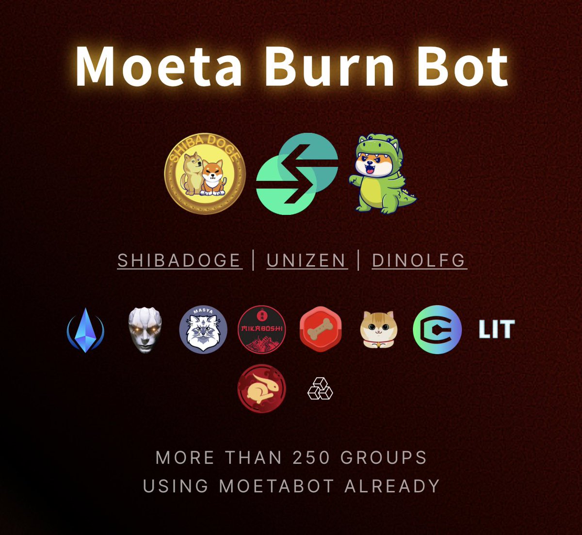 DinoLFG's tweet photo. We just partnered with @moetaproject. 

They have a bot who send notification everytime $DINO burning happening. 

The upcoming Dino NFT will have a lot of burning notifications. 😉

🦖🔥💚🦖🔥💚🦖🔥💚 https://t.co/jTSDnOjza8