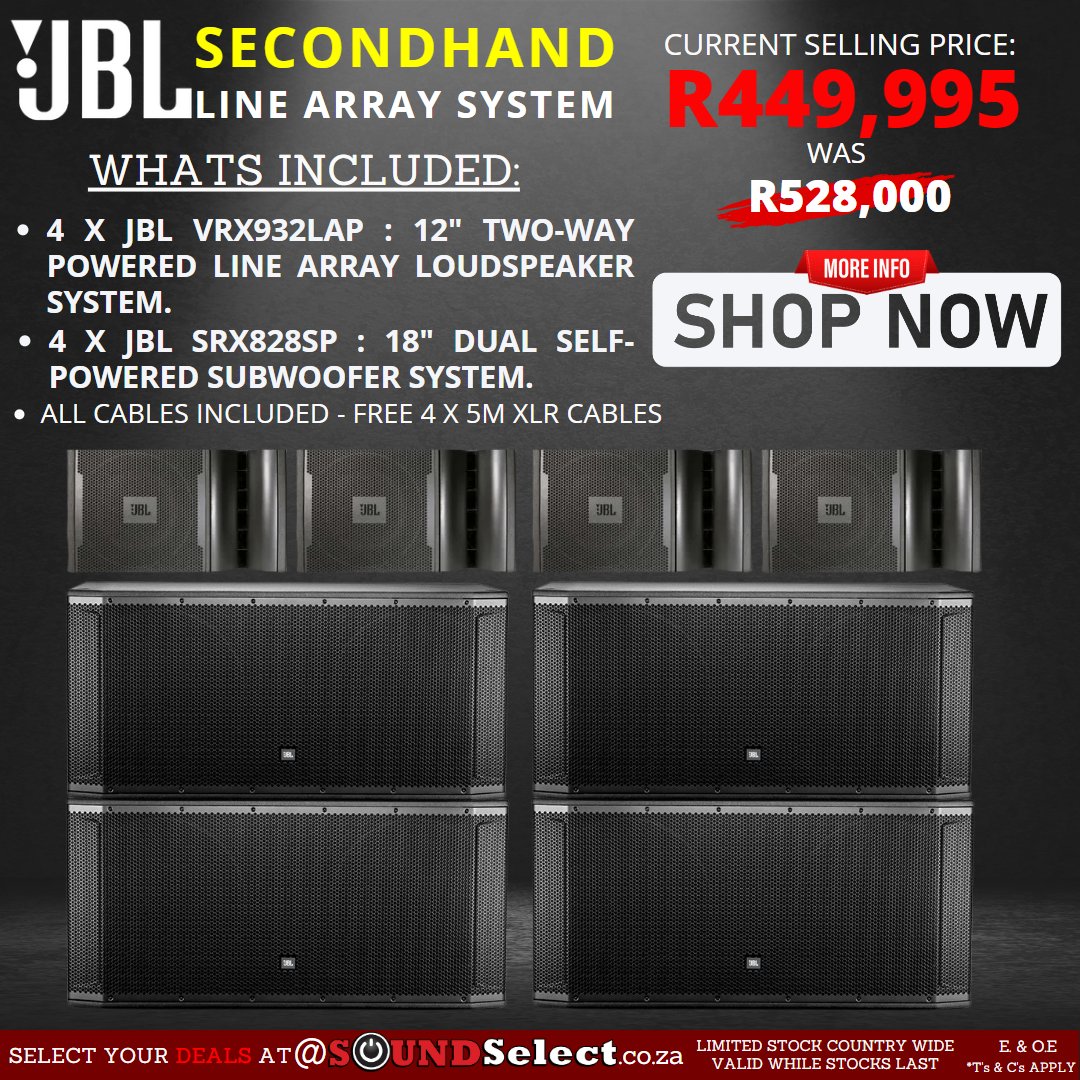 Sound_Select's tweet photo. The JBL VRX932LAP is a powered, lightweight, compact 12″ two-way line-array speaker system designed for use in arrays of up to five units. 

Visit us at SoundSelect to Demo this incredible Secondhand unit!  - https://t.co/bNZeFq6Kb1 https://t.co/NXPoI6VDJn