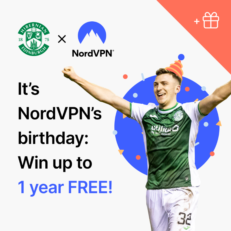 HibernianFC's tweet photo. It’s club partner @NordVPN’s birthday — and they're throwing in a FREE gift when you get the two-year plan! 🎁

Use the code HIBS at checkout to claim one extra month for being a Hibee! ⤵️